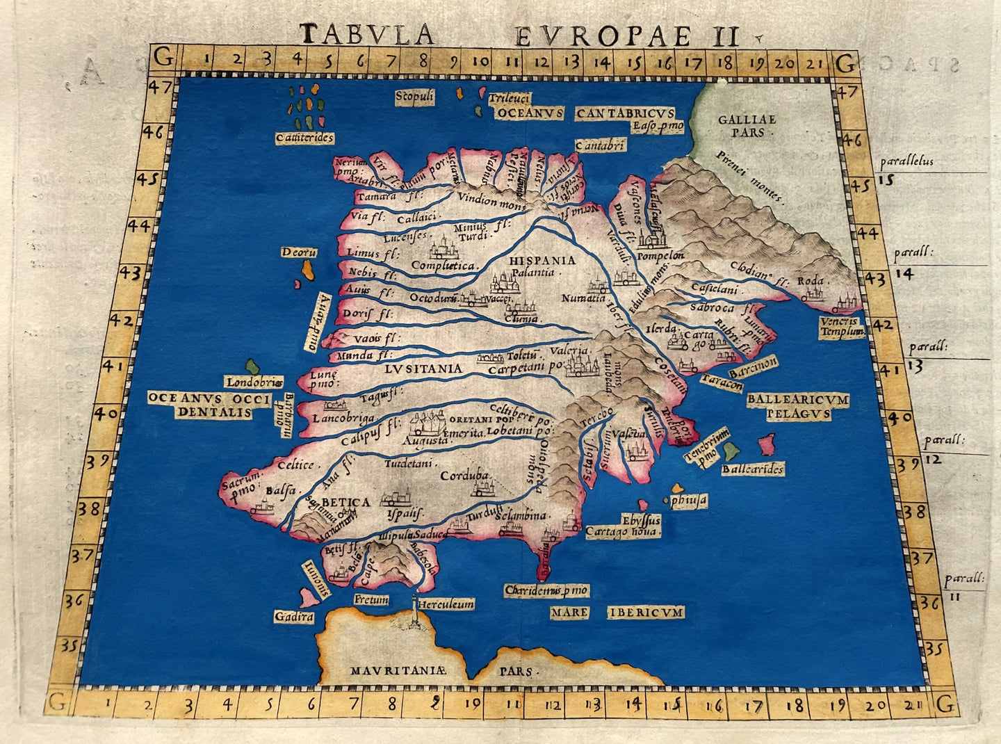 Spanje Spain Ptolemy map - Girolamo Ruscelli / Claudius Ptolemaeüs - 1561