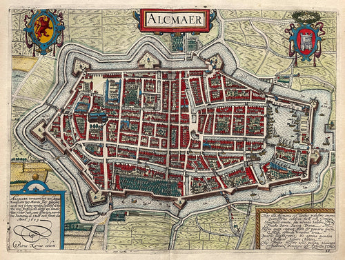 Alkmaar Stadsplattegrond in vogelvluchtperspectief - WJ Blaeu / L Guicciardini - 1613