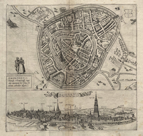 Amersfoort Stadsplattegrond in vogelvluchtperspectief Profielaanzicht - G Braun & F Hogenberg - 1588