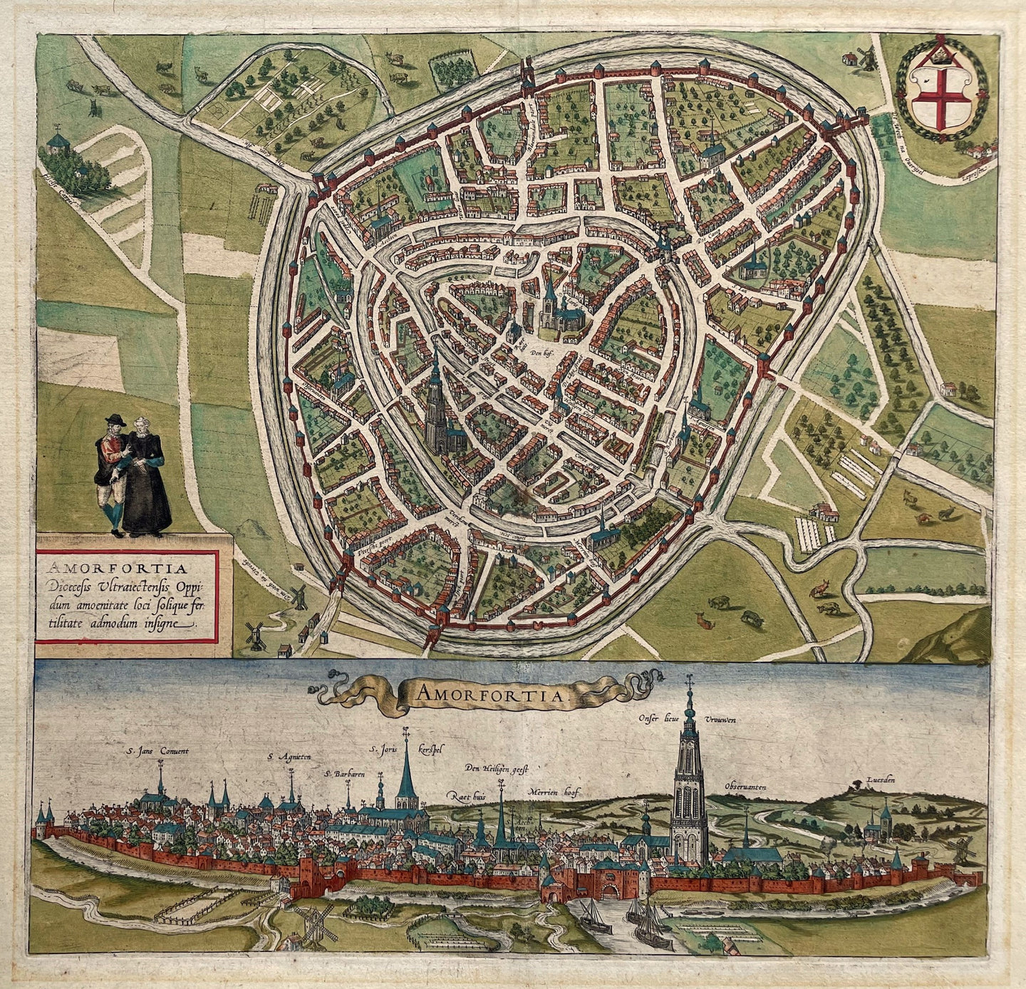 Amersfoort Stadsplattegrond in vogelvluchtperspectief Profielaanzicht - G Braun & F Hogenberg - 1588