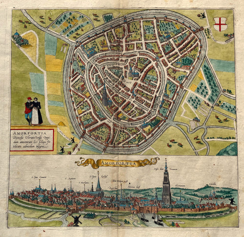 Amersfoort Stadsplattegrond in vogelvluchtperspectief Profielaanzicht - G Braun & F Hogenberg - 1588