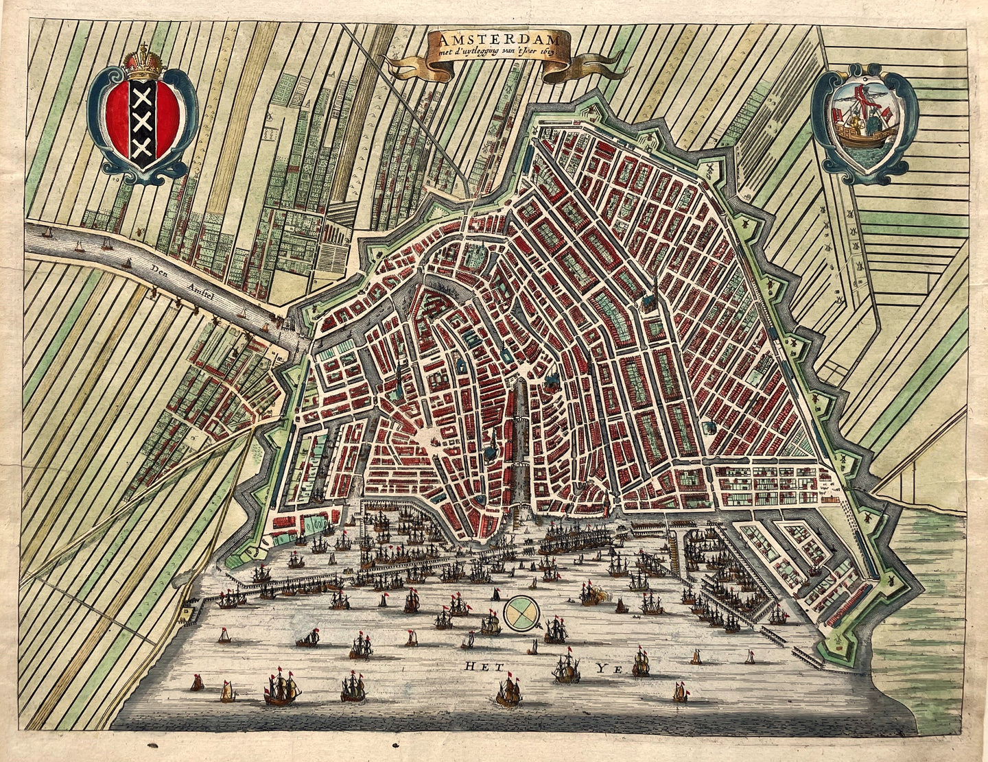 Amsterdam Stadsplattegrond in vogelvluchtperspectief - C Commelin - 1693