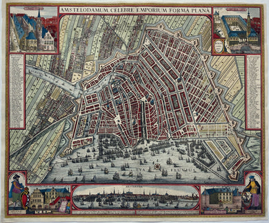 Amsterdam Stadsplattegrond in vogelvluchtperspectief - Claes Jansz Visscher - circa 1643