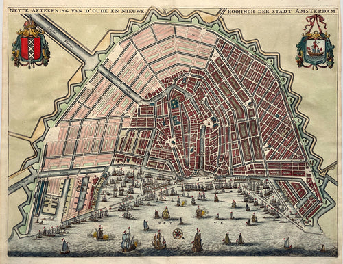 Amsterdam Stadsplattegrond in vogelvluchtperspectief  - C Commelin - 1693