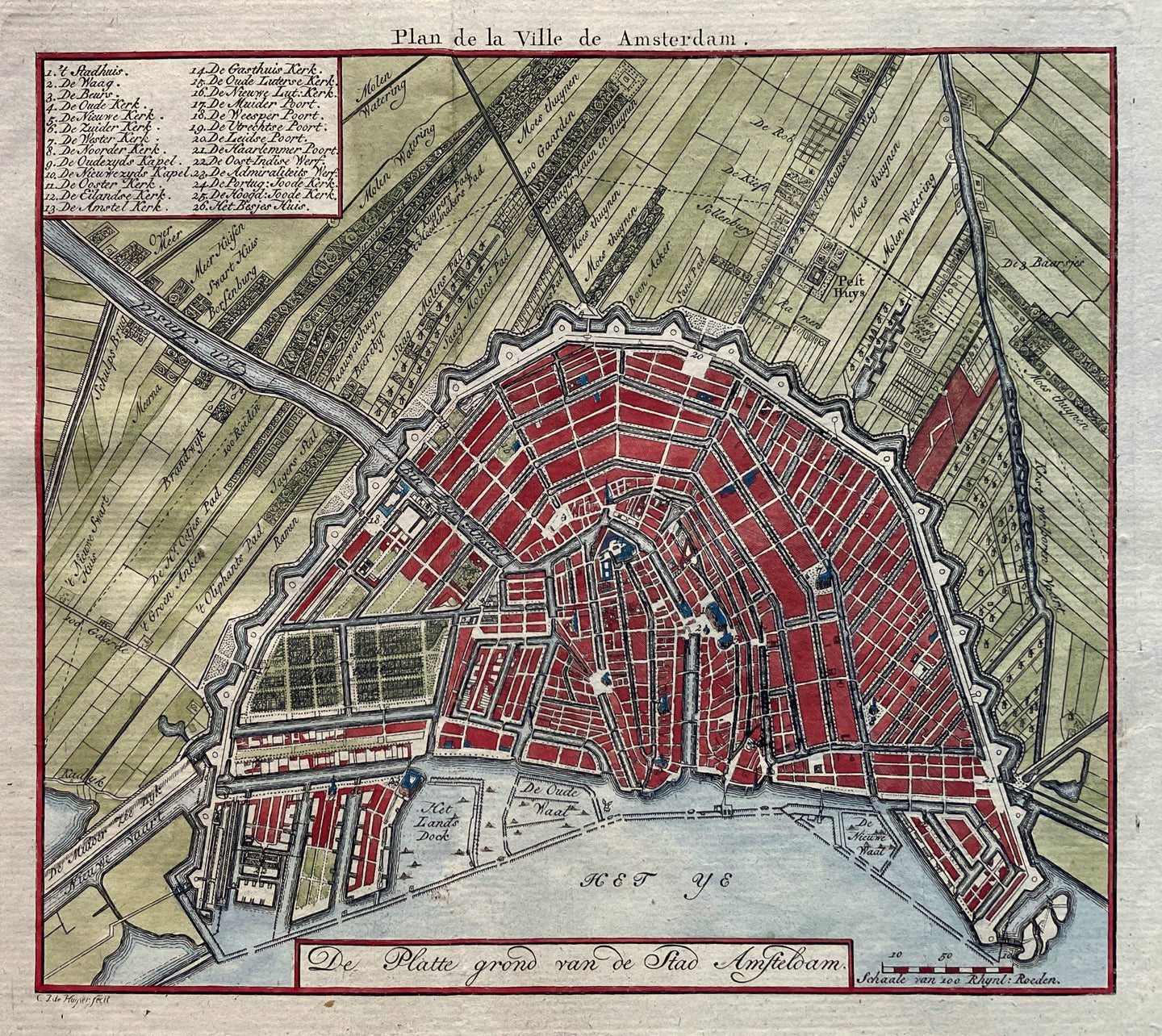 Amsterdam Stadsplattegrond - H de Leth - 1740