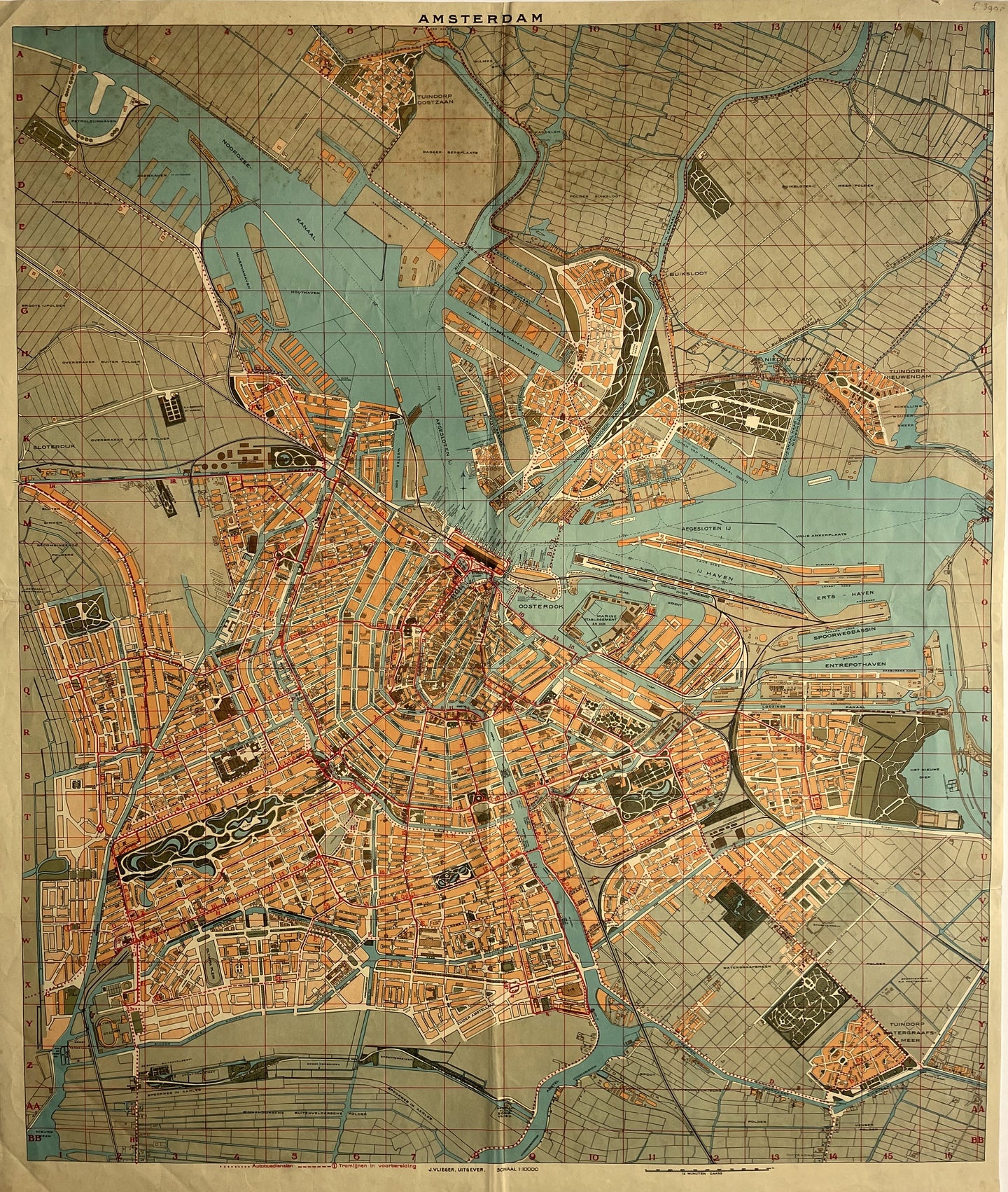 Amsterdam Stadsplattegrond met Oud-Zuid - J Vlieger - circa 1928