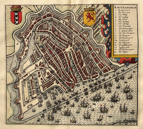 Amsterdam Stadsplattegrond in vogelvluchtperspectief - WJ Blaeu / L Guicciardini - 1612