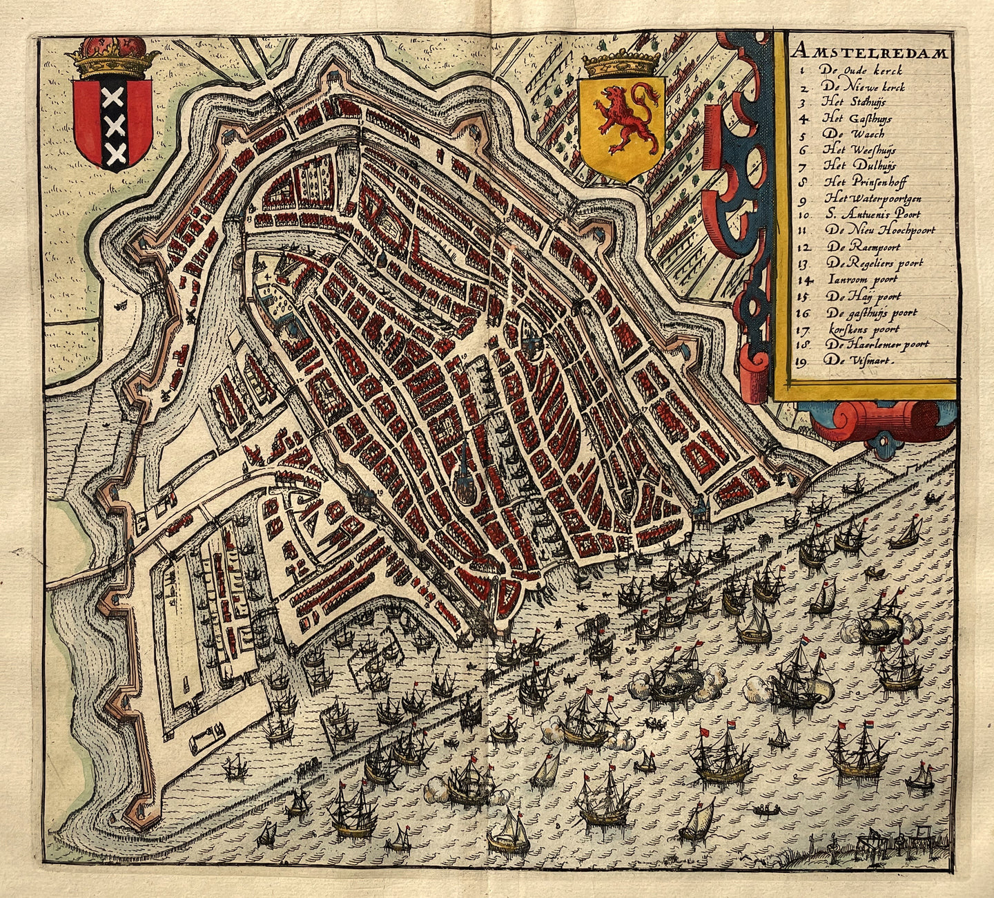 Amsterdam Stadsplattegrond in vogelvluchtperspectief - WJ Blaeu / L Guicciardini - 1612