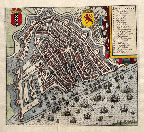 Amsterdam Stadsplattegrond in vogelvluchtperspectief - WJ Blaeu / L Guicciardini - 1612