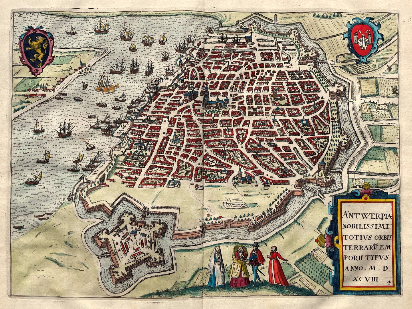 België Antwerpen Stadsplattegrond in vogelvluchtperspectief Belgium - WJ Blaeu / L Guicciardini - 1613