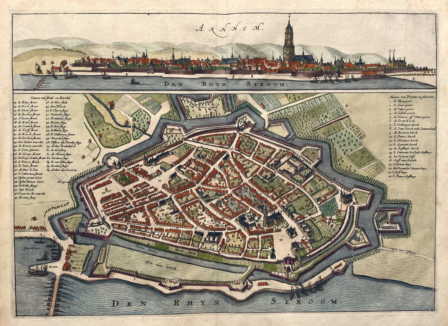 Arnhem Stadsplattegrond met profielgezicht - N Geelkercken / J van Biesen - 1654