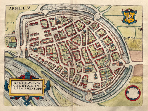 Arnhem Stadsplattegrond in vogelvluchtperspectief - WJ Blaeu / L Guicciardini - 1612