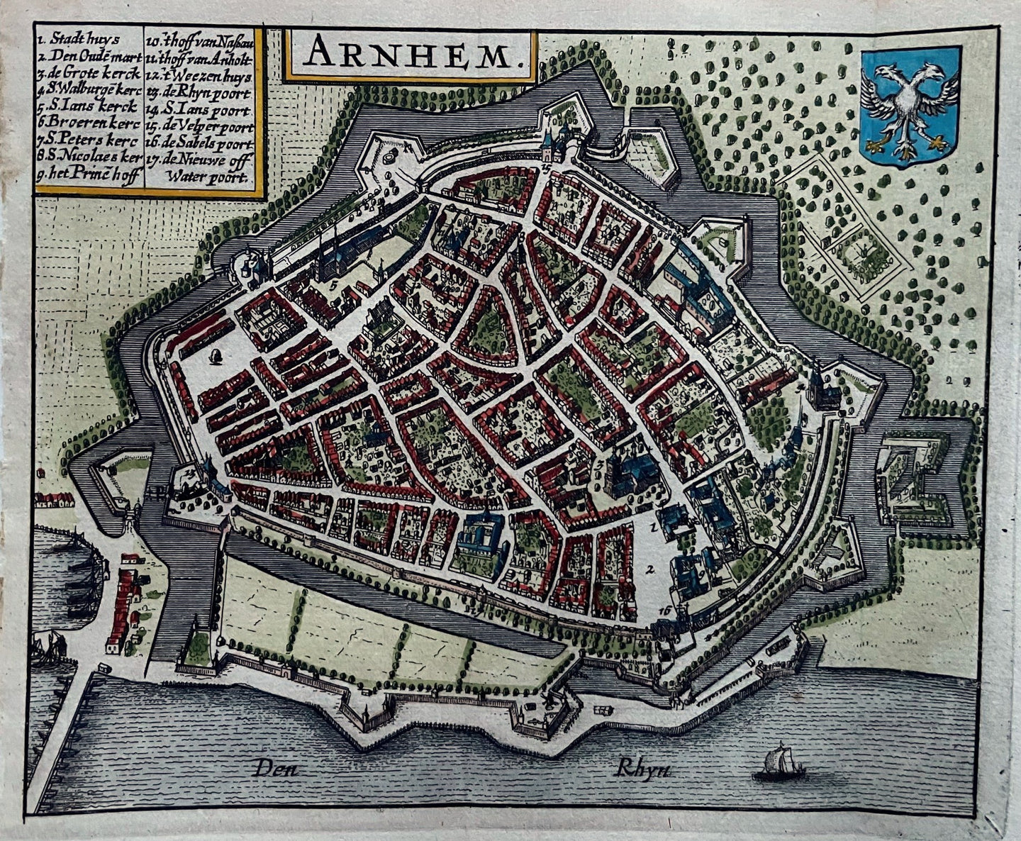 Arnhem Stadsplattegrond - WJ Blaeu / L Guicciardini - 1635