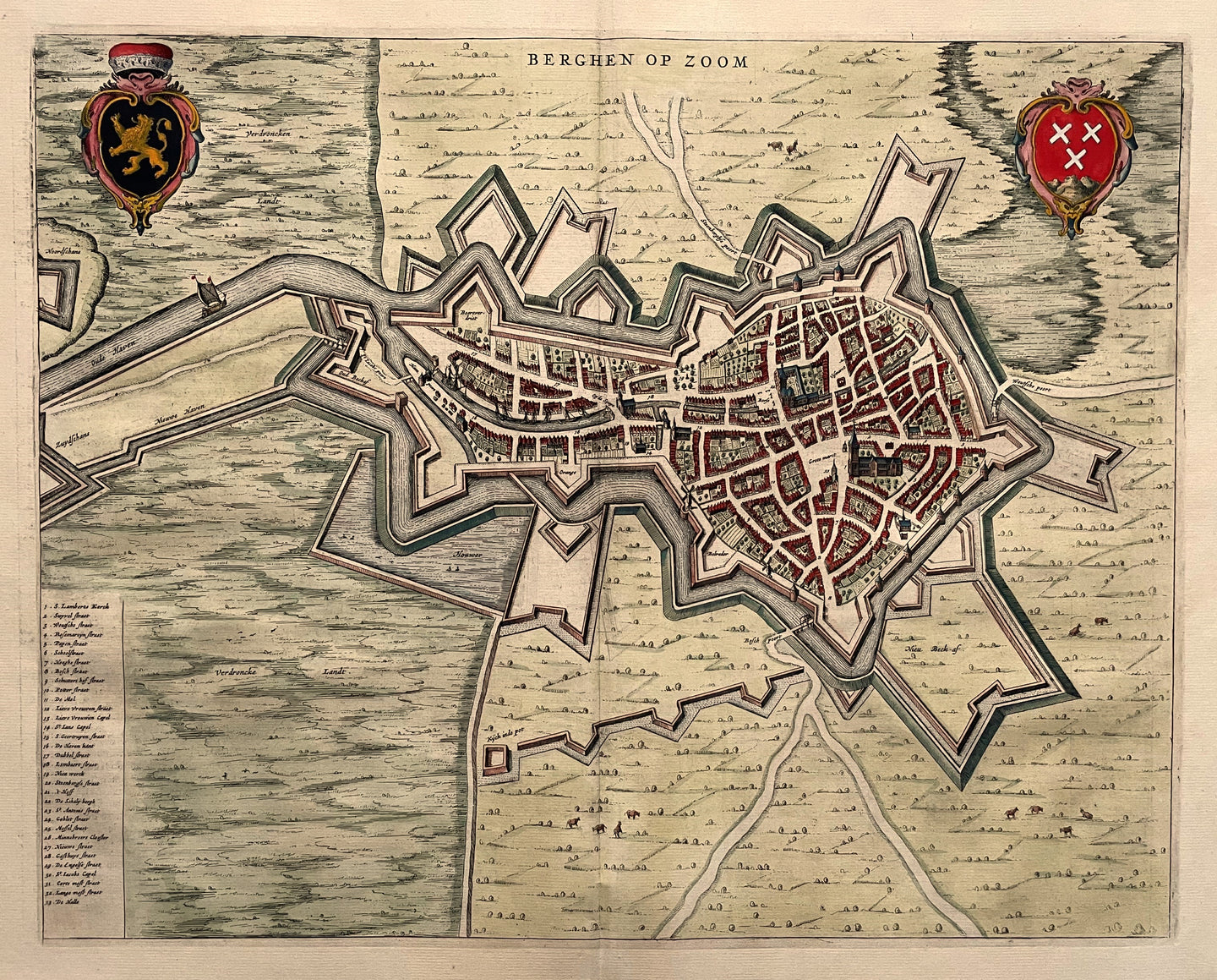 Bergen op Zoom Stadsplattegrond in vogelvluchtperspectief - J Blaeu - 1649