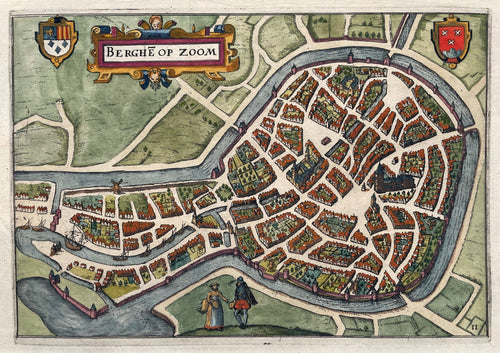 Bergen op Zoom Stadsplattegrond in vogelvluchtperspectief - WJ Blaeu / L Guicciardini - 1612