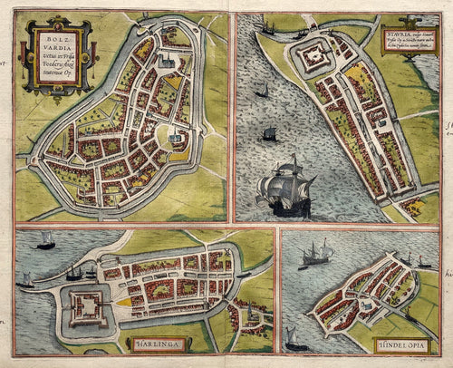 Harlingen Hindeloopen Bolsward Stavoren Stadsplattegronden - G Braun & F Hogenberg - 1588