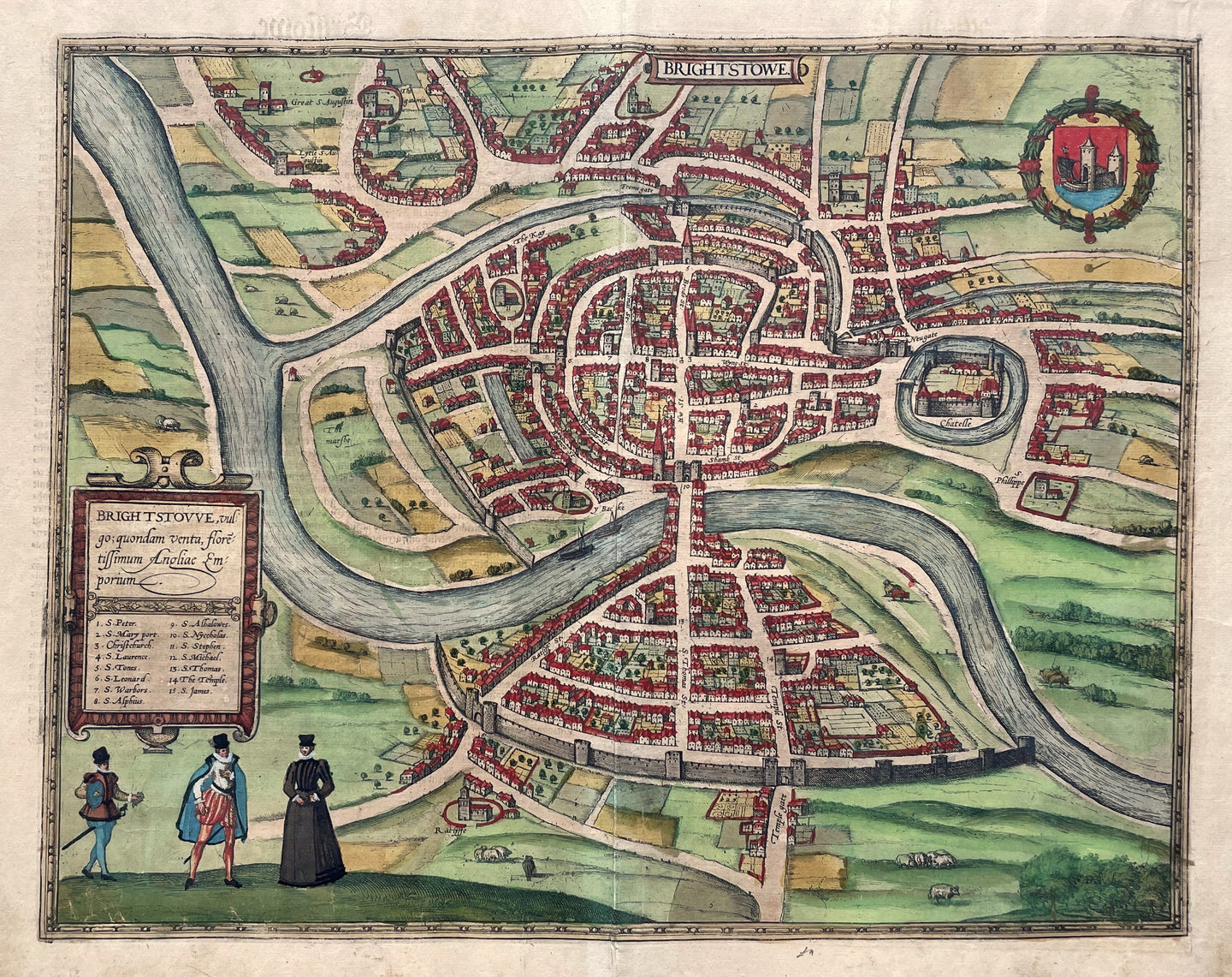 Engeland Bristol Stadsplattegrond in vogelvluchtperspectief British Isles England - G Braun & F Hogenberg - 1582