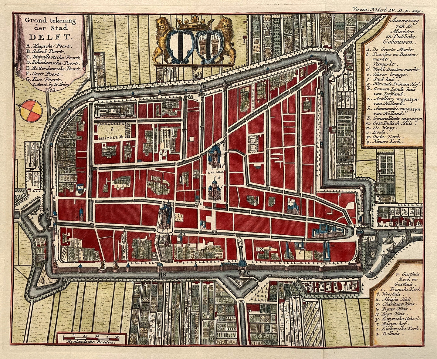 Delft Stadsplattegrond - I Tirion - 1742