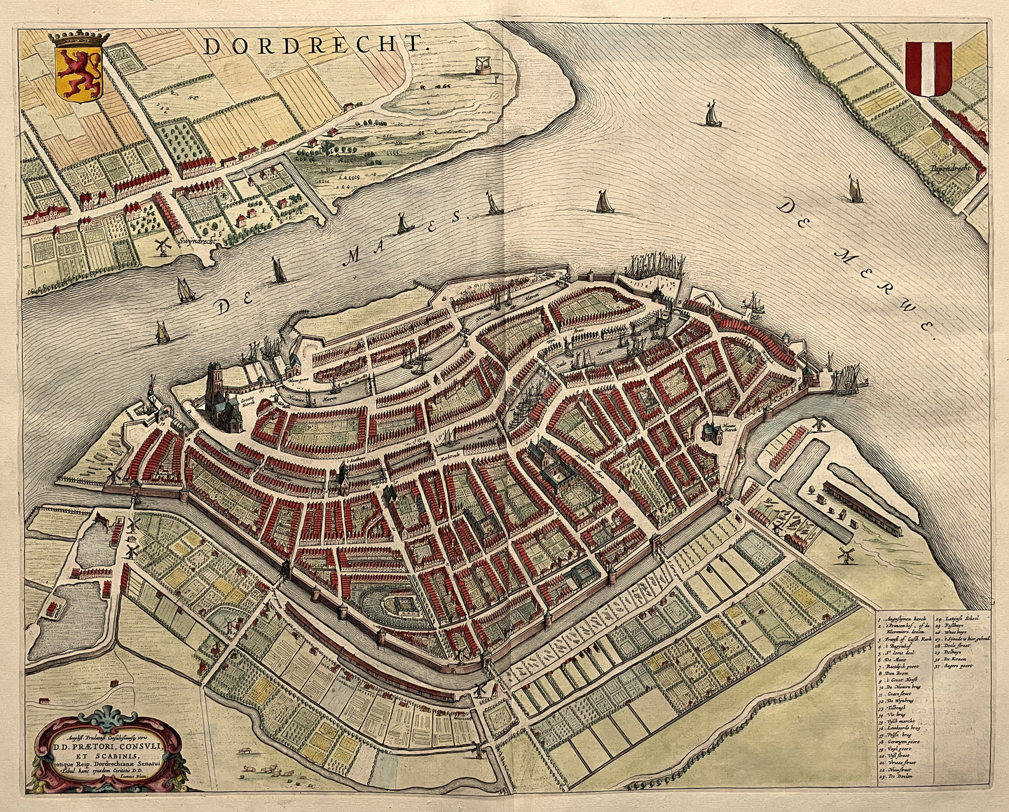 Dordrecht Stadsplattegrond in vogelvluchtperspectief - J Blaeu - 1649