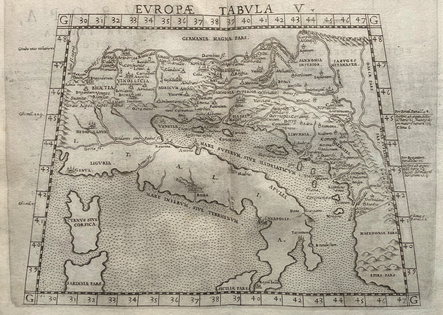 Italië Balkans Italy Ptolemy map - Girolamo Ruscelli / Claudius Ptolemaeüs - 1561