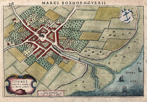 Goedereede Stadsplattegrond in vogelvluchtperspectief - M Boxhorn - 1632