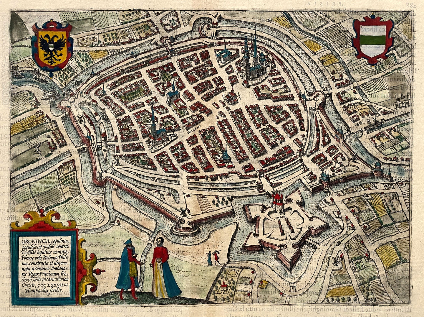 Groningen Stadsplattegrond in vogelvluchtperspectief - C Plantijn / L Guicciardini - 1581