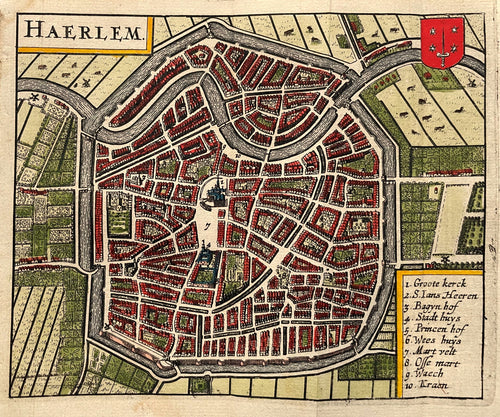 Haarlem Stadsplattegrond in vogelvluchtperspectief - J Janssonius / L Guicciardini - 1652