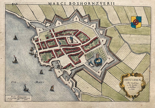 Heusden Stadsplattegrond in vogelvluchtperspectief - M Boxhorn - 1632