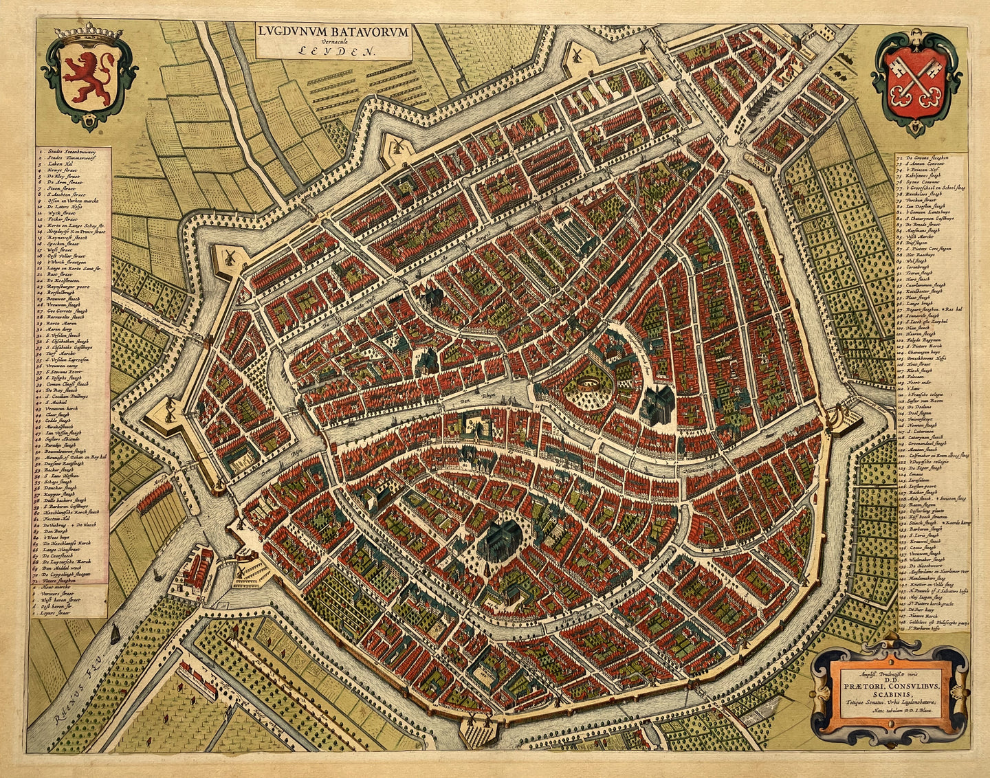 Leiden Stadsplattegrond in vogelvluchtperspectief - Joan Blaeu - 1649