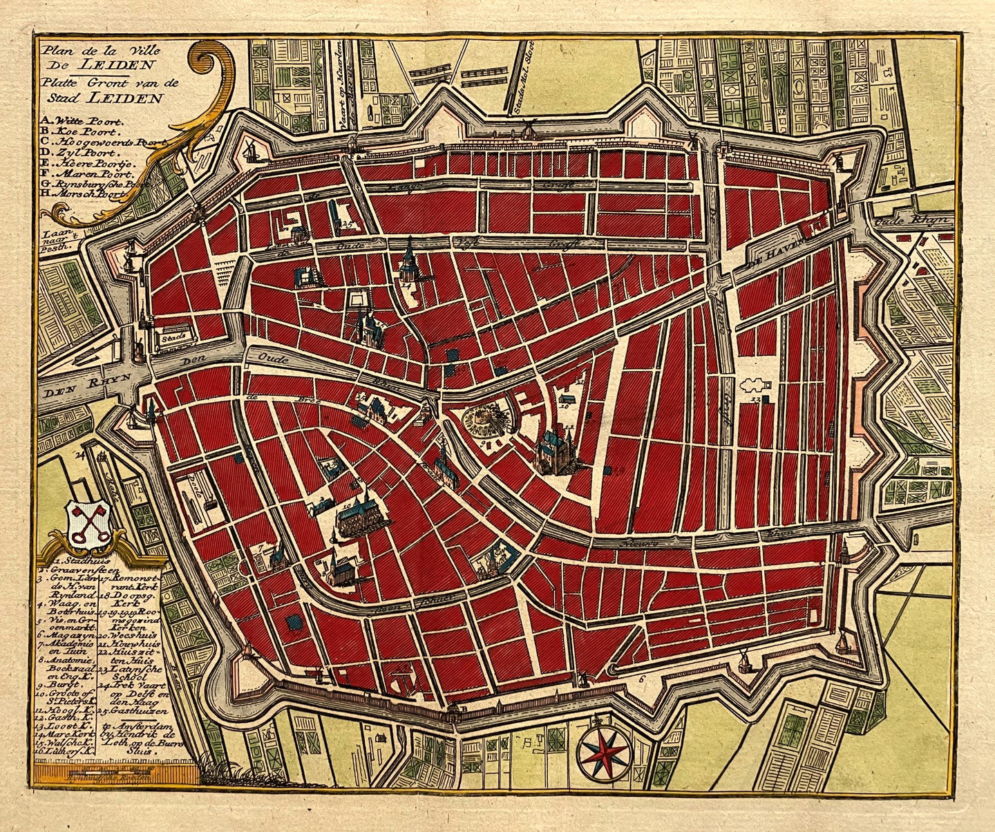 Leiden Stadsplattegrond - H de Leth - 1740