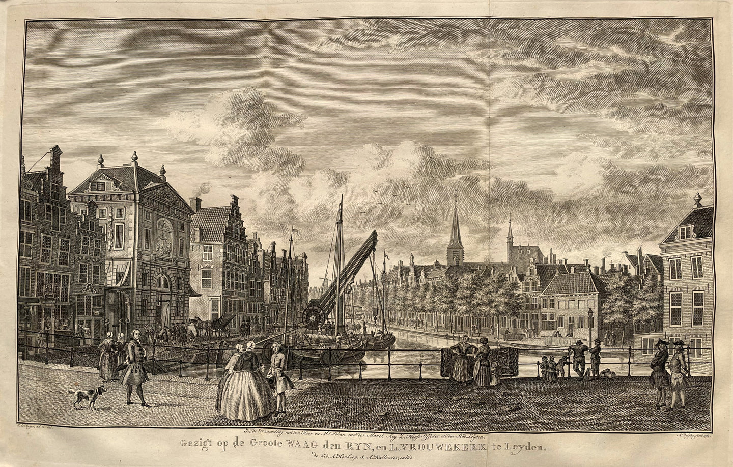 Leiden Gezicht op Waag, Rijn en L Vrouwekerk - A Delfos / F van Mieris - 1763