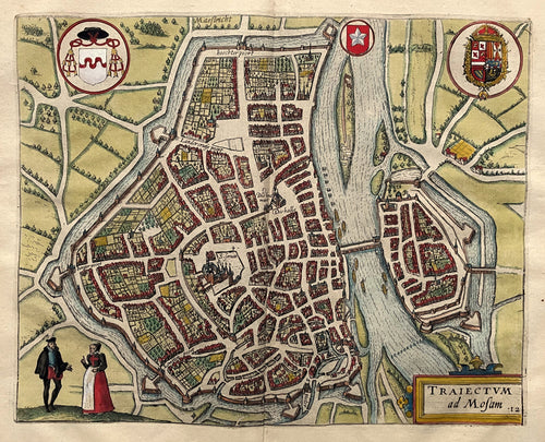 Maastricht Stadsplattegrond in vogelvluchtperspectief - WJ Blaeu / L Guicciardini - 1612