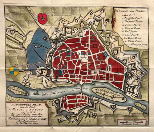 Maastricht Stadsplattegrond eenbladdruk met legenda - I Tirion -1747