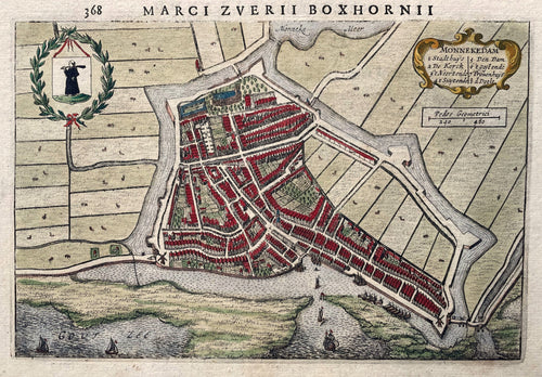 Monnickendam Stadsplattegrond in vogelvluchtperspectief - M Boxhorn - 1634