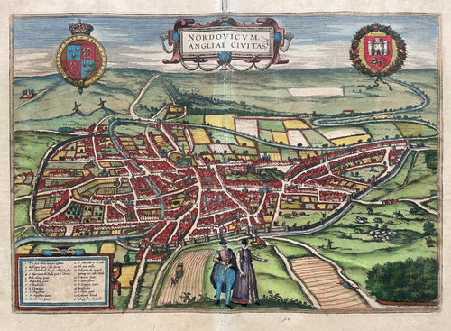 Engeland Norwich Stadsplattegrond in vogelvluchtperspectief - G Braun & F Hogenberg - 1582