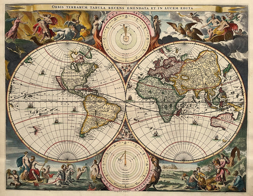 Wereld antique worldmap - Bastiaan Stoopendaal / Hendrik en Jacob Keur Marcus Doornick - 1682