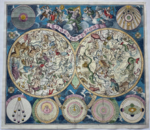 Afbeelding in Gallery-weergave laden, Hemelkaart Sterrenkaart in twee halfronden Celestial map - M Seutter - circa 1730