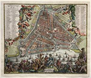 Rotterdam Stadsplattegrond in vogelvluchtperspectief - Adriaen Schoonebeek / Carel Allard - circa 1708