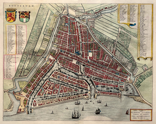 Rotterdam Stadsplattegrond in vogelvluchtperspectief - J Blaeu - 1649