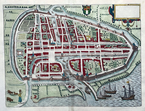 Rotterdam Stadsplattegrond in vogelvluchtperspectief - Chr Plantijn / L Guicciardini - 1582