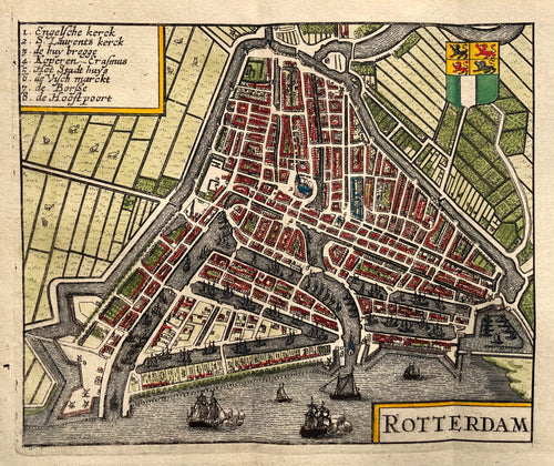 Rotterdam Stadsplattegrond in vogelvluchtperspectief - J Janssonius / L Guicciardini - 1652