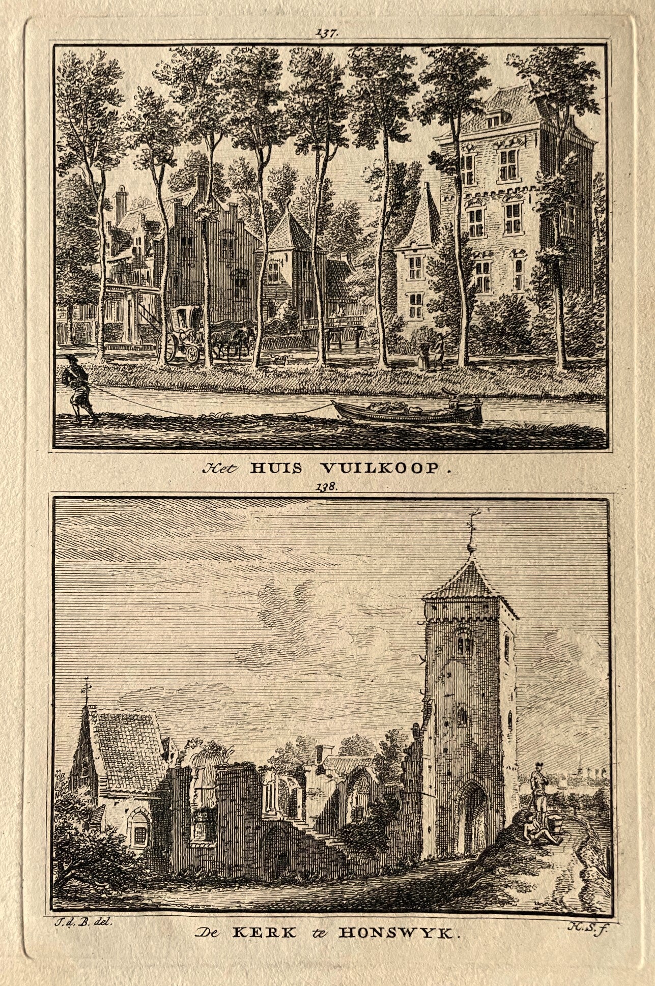 Schalkwijk Huis Vuilkoop en Kerk Honswijk - H Spilman - ca. 1750