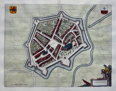 Steenwijk Stadsplattegrond in vogelvluchtperspectief - J Blaeu - 1649