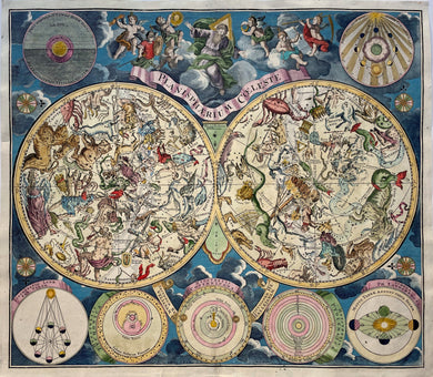 Hemelkaart Sterrenkaart in twee halfronden Celestial map - M Seutter - circa 1730