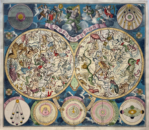 Hemelkaart Sterrenkaart in twee halfronden Celestial map - M Seutter - circa 1730