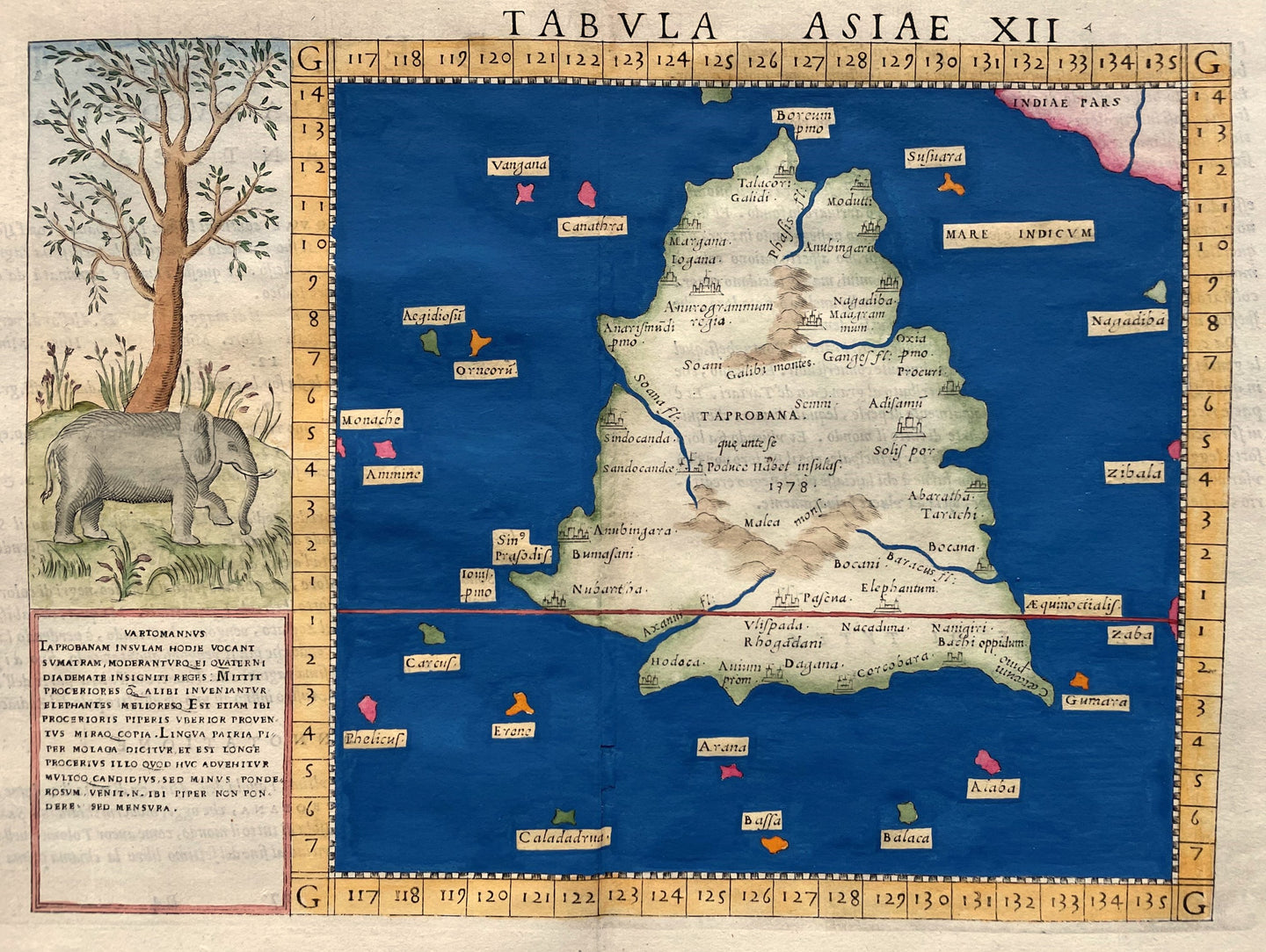 Sri Lanka Ceylon Ptolemy map - Giromalo Ruscelli / Claudius Ptolemaeüs - 1561