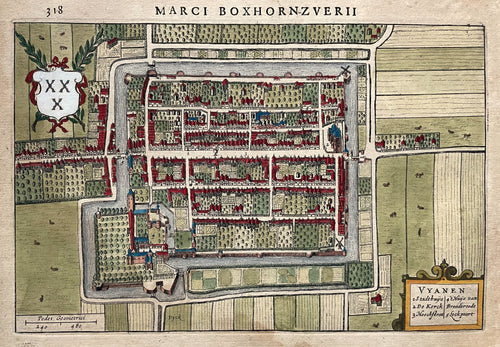 Vianen Stadsplattegrond in vogelvluchtperspectief - M Boxhorn - 1632