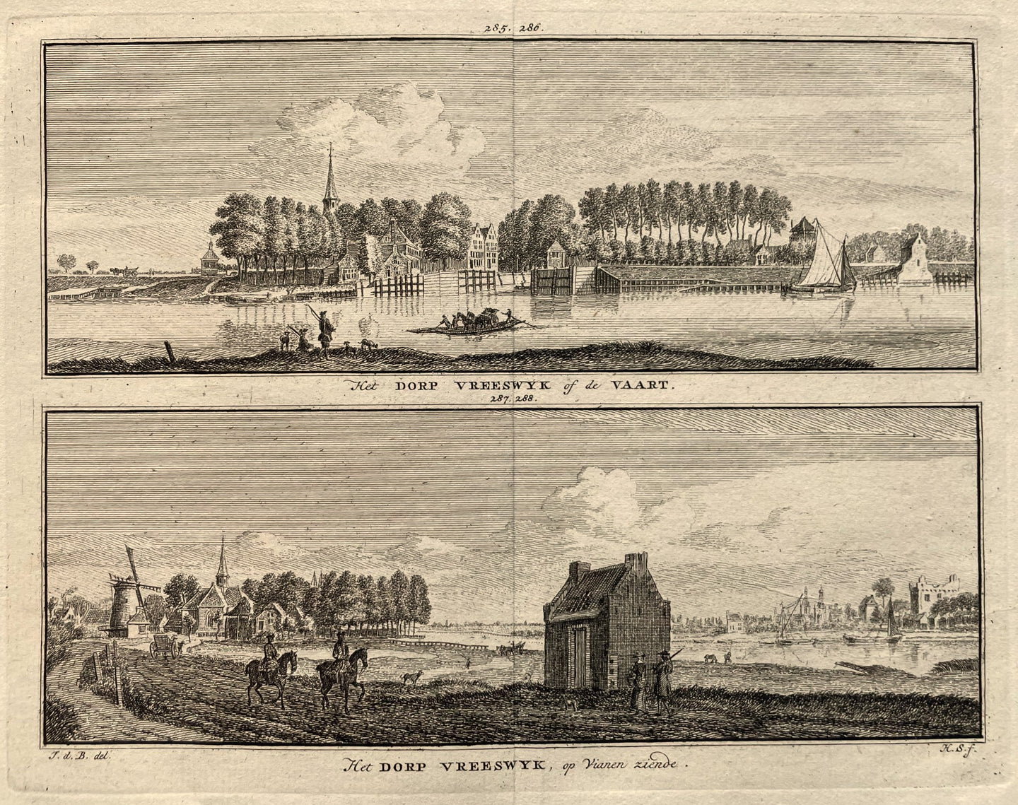 Vreeswijk Nieuwegein Twee gezichten op een blad - H Spilman - ca. 1750