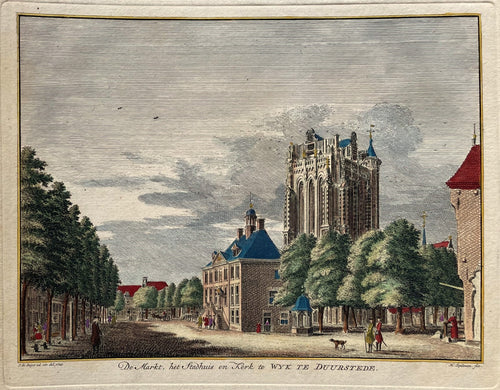 Wijk bij Duurstede De markt, het stadhuis en kerk - H Spilman - ca. 1757