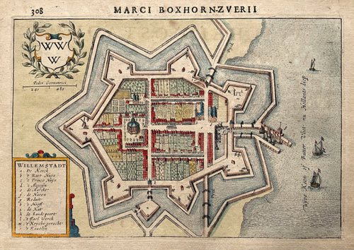 Willemstad Stadsplattegrond in vogelvluchtperspectief - M Boxhorn - 1632